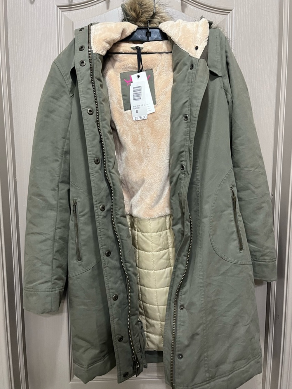 Talula NWT Olive Green Parka with removable Cream Faux Fur Lining